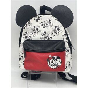 Disney Minnie Mouse Faux Leather Mini Backpack Purse White Black Red Ears